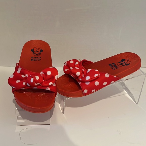 Disney Minnie Mouse Slides Red w/White Polka Dot Bow. 11/12 kids - Picture 2 of 6